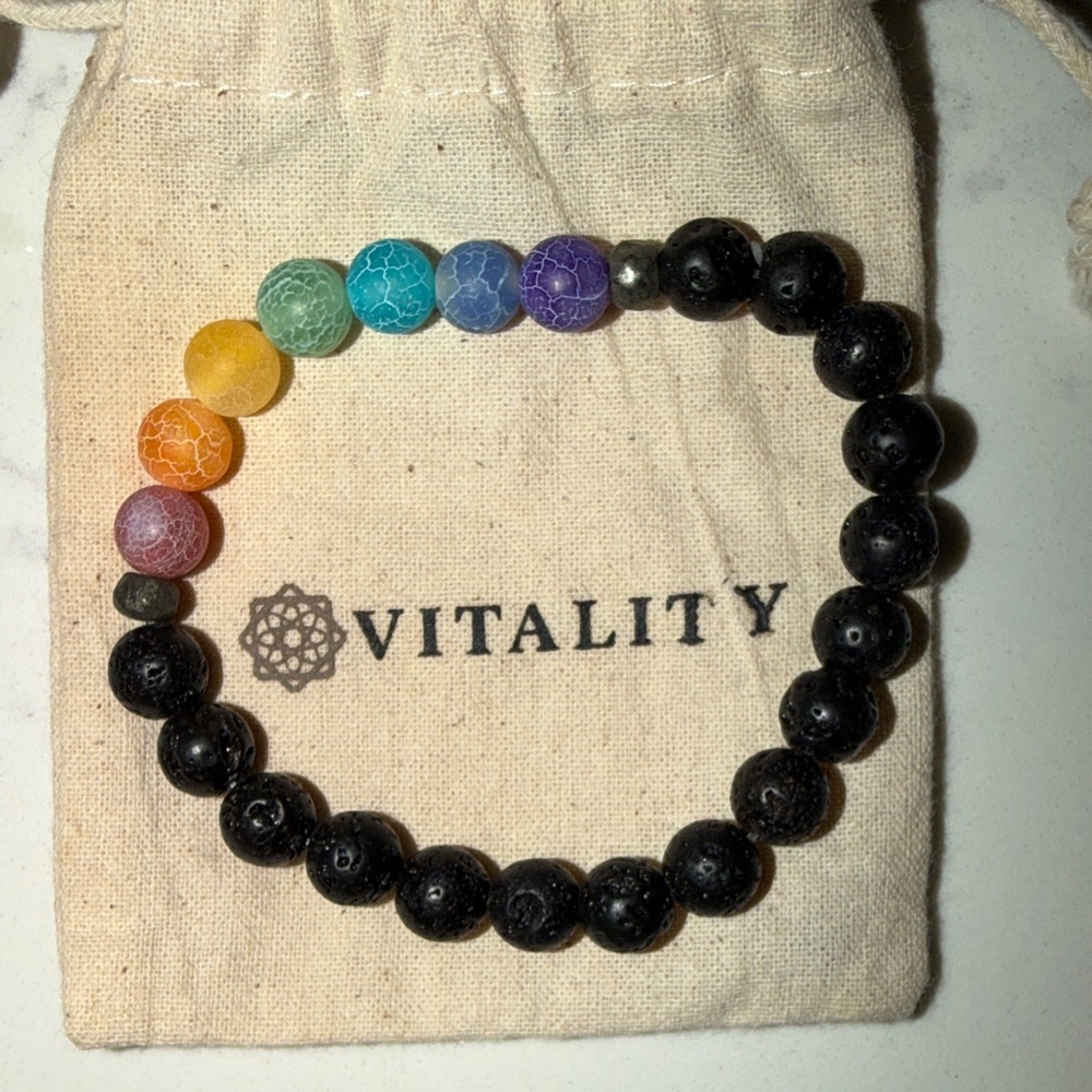 Black Lava Stone with Rainbow Glass Calm Diffuser Bracelet